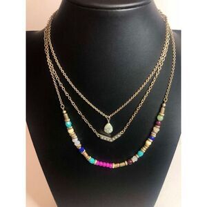 1420 Premier Designs Gold tone beaded chain layer necklace 16"